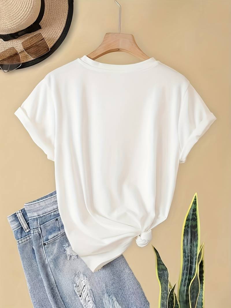 Norvielle Damen Rundhals T-Shirt Einfach Weiß - Norvielle