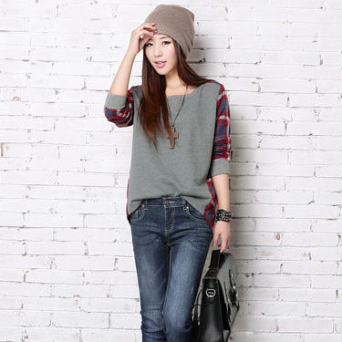 Damen Oberteil Karierte Ärmel Norvielle