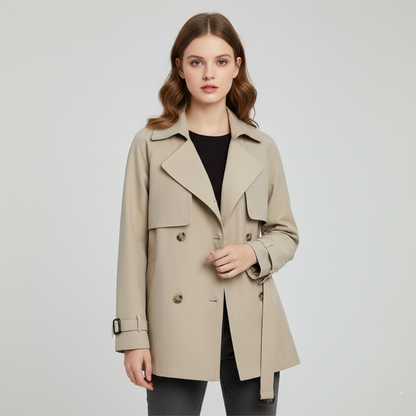 Norvielle Damen Trenchcoat Doppelreihig Gürtel Tailliert