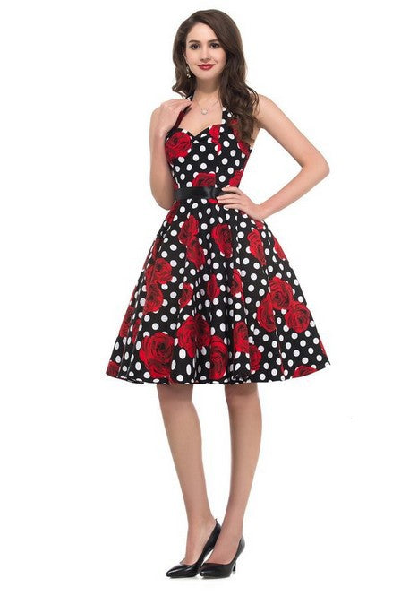Damen Swingkleid Floralmuster Polka-Dots Norvielle