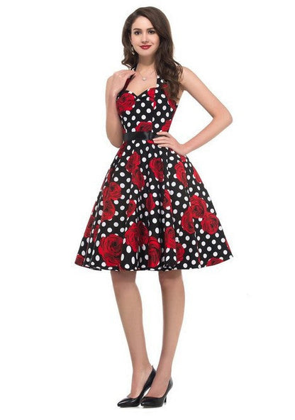 Damen Swingkleid Floralmuster Polka-Dots Norvielle