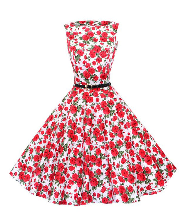 Damen Swingkleid Floralmuster Gürtel - Norvielle