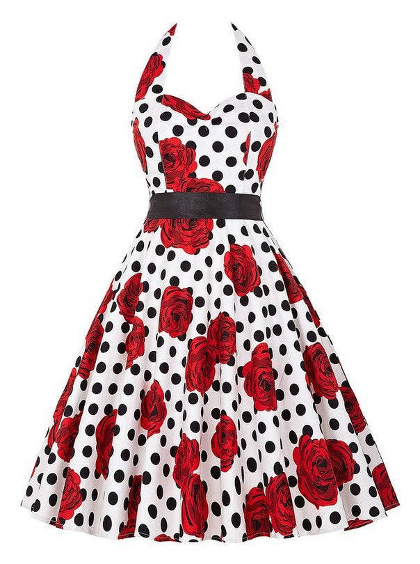 Damen Swingkleid Floralmuster Polka-Dots Norvielle