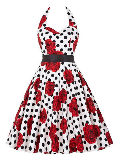 Damen Swingkleid Floralmuster Polka-Dots Norvielle
