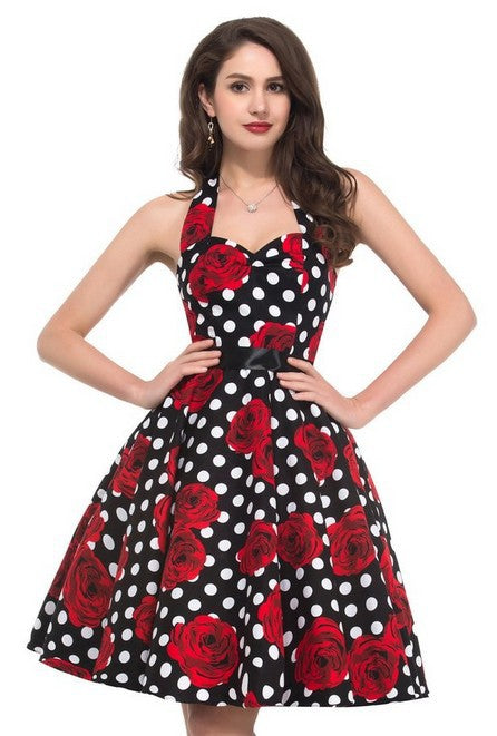 Damen Swingkleid Floralmuster Polka-Dots Norvielle - Norvielle
