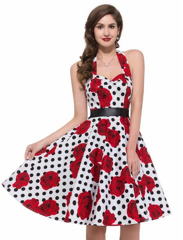 Damen Swingkleid Floralmuster Polka-Dots Norvielle