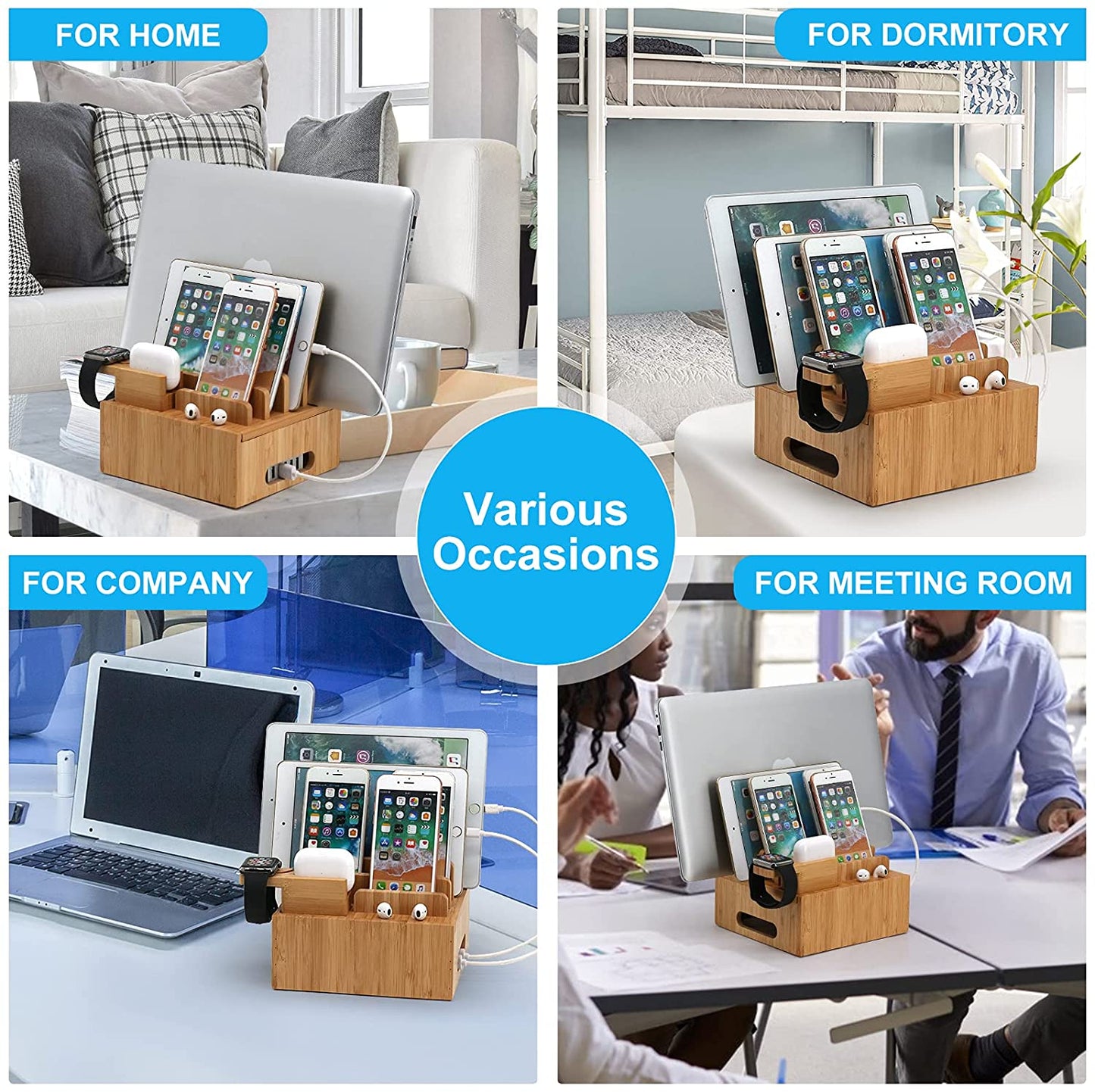 Bambus Lade-Station 5-Port USB Organizer