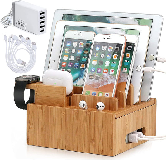 Bambus Lade-Station 5-Port USB Organizer Schwarz - Norvielle