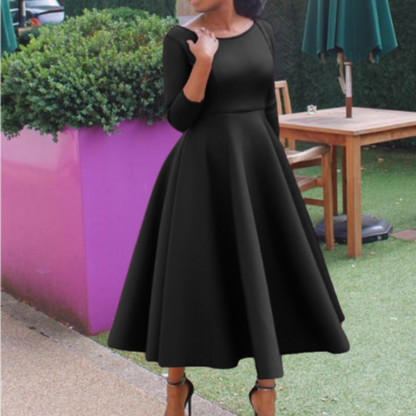 Damen Midi-Kleid Rundhalsausschnitt Einfach