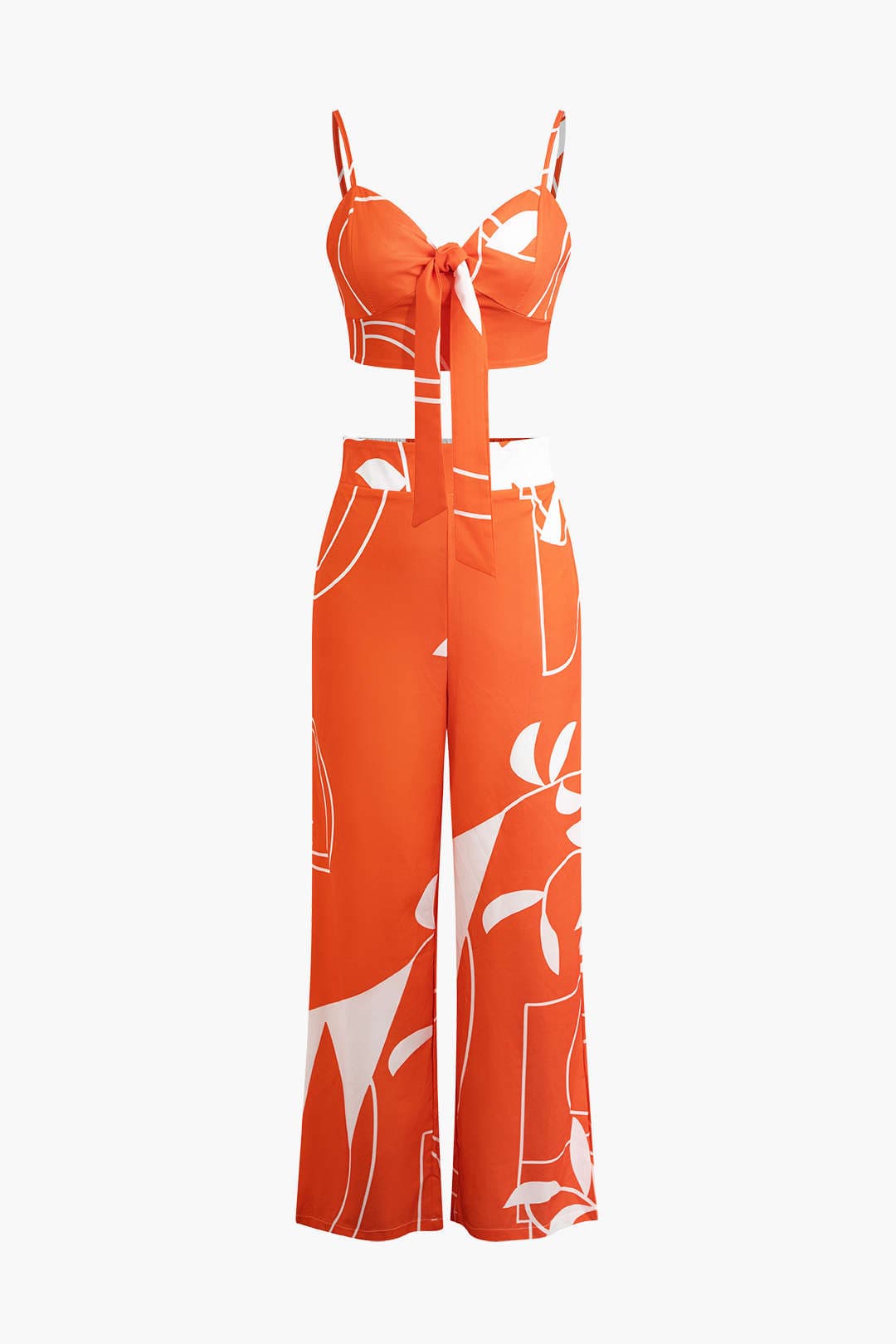 Damen Zweiteiler Bambusprint und Hose mit Knotendetail