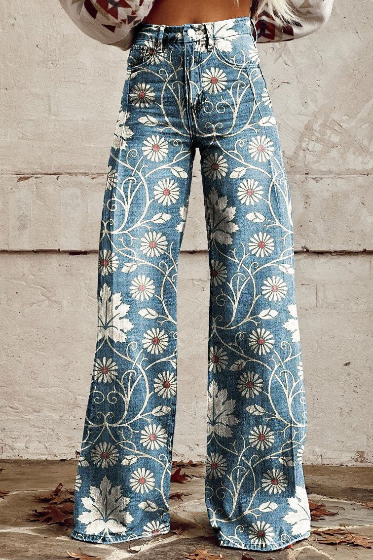 Damenhose Blumenmuster Baumwolle Elegant