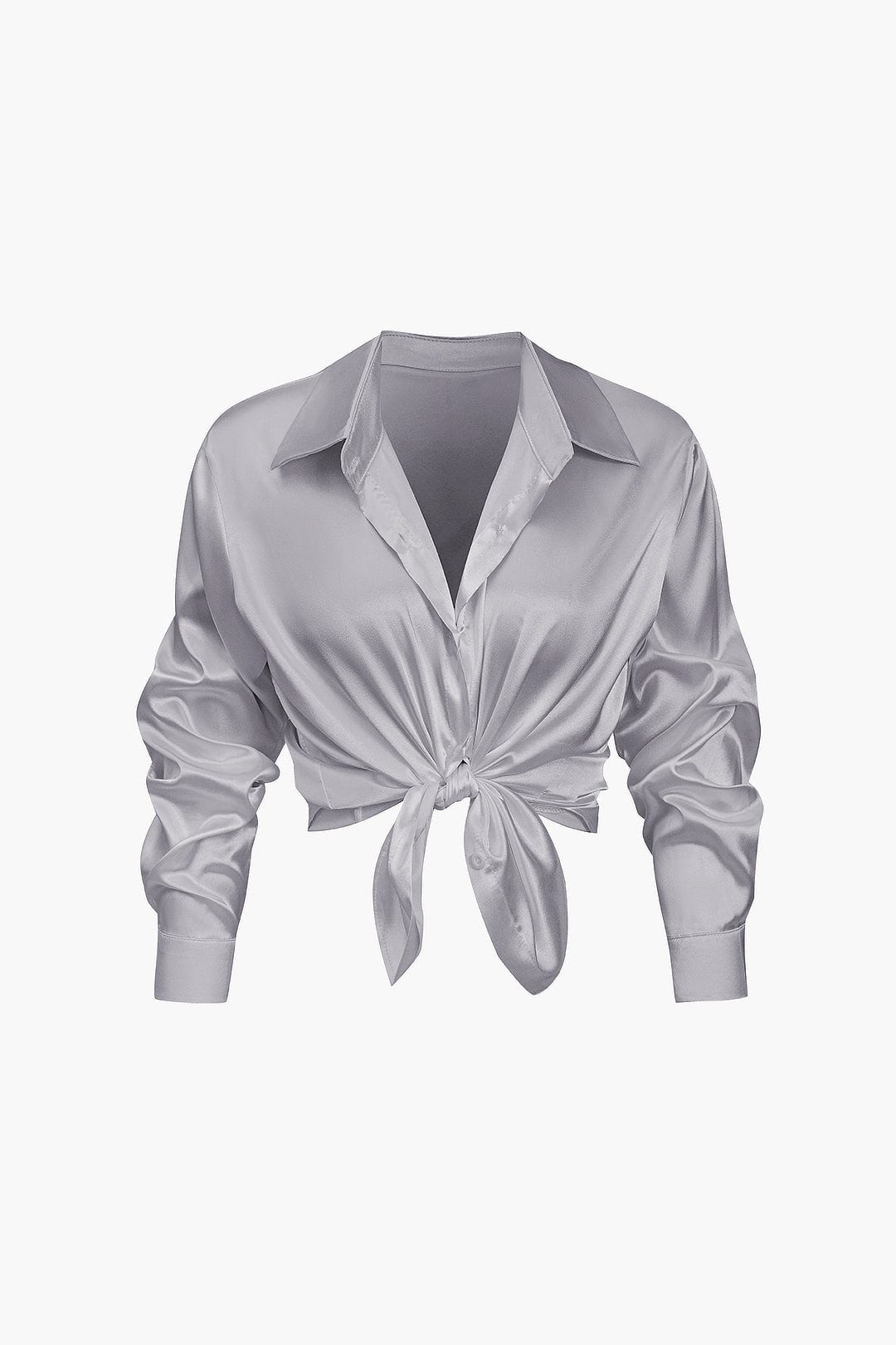 Elegante Damen Langarmbluse Seidiger Satin