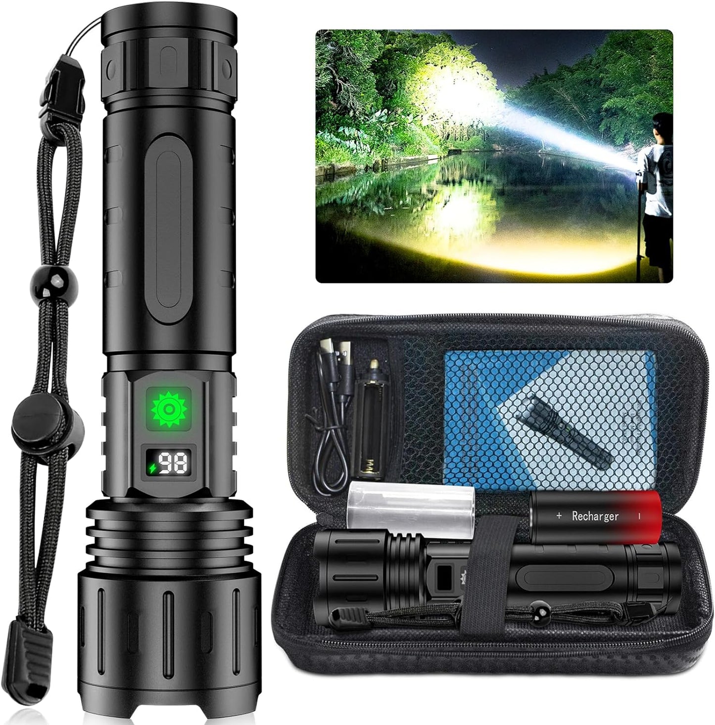 Taschenlampe 100000 Lumen Superhell LED Schwarz - Norvielle