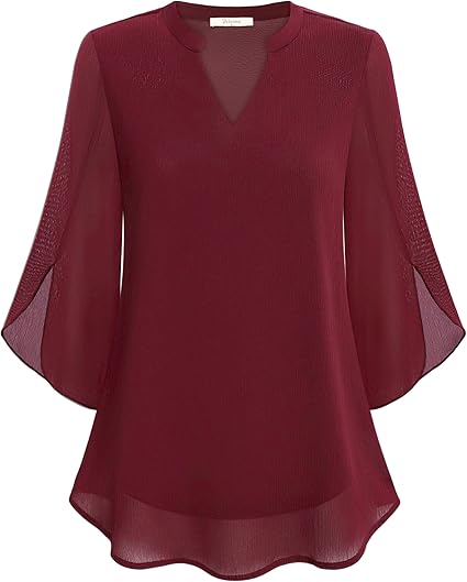 Damen Chiffon Bluse Doppelschicht Leicht Rosa