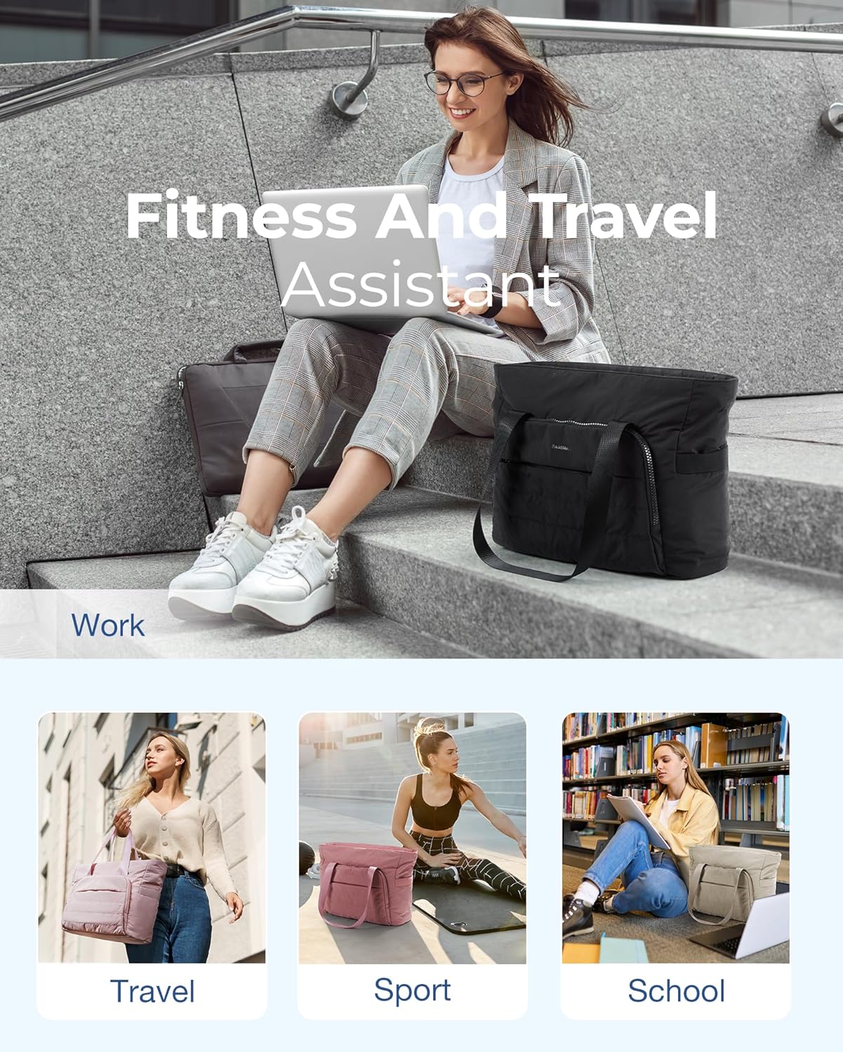 Schultertasche aus Stoff für Damen und Herren, Alltag, Büro, Reisen