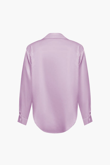 Elegante Damen Langarmbluse Seidiger Satin