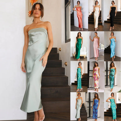 Satin Damen Schlauchtop-Kleid Rückenfrei Hohl - Norvielle