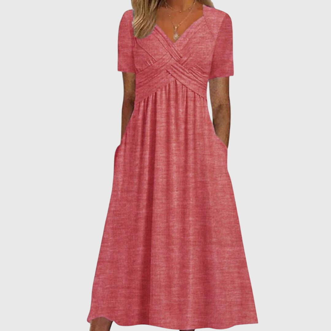 Damen Maxikleid V-Ausschnitt Kurzärmel