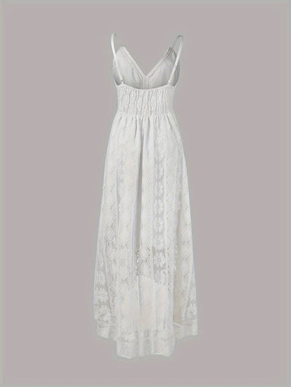Damen Maxi-Sommerkleid Spaghettiträger V-Ausschnitt Boho-Stil
