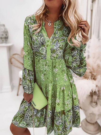 Damen Boho-Kleid Fließender Schnitt Floralmuster