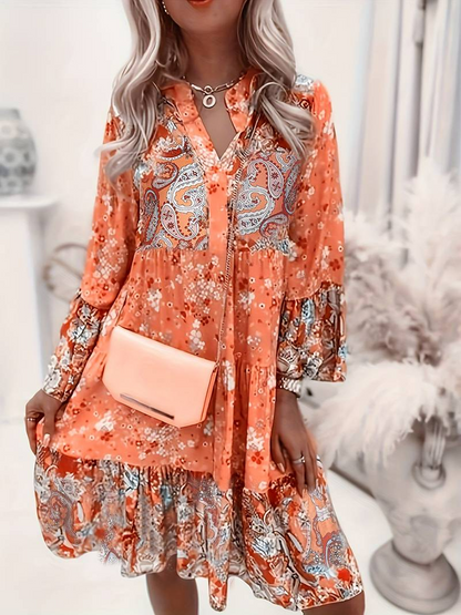 Damen Boho-Kleid Fließender Schnitt Floralmuster