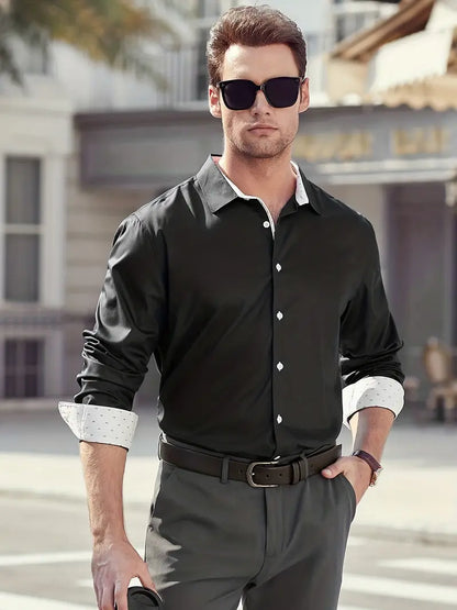 Herren Businesshemd Elegantes Design Kontrastdetails