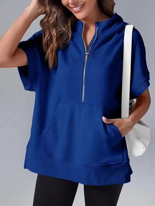 Norvielle Damen Kapuzenpullover Lässig Kurzarm