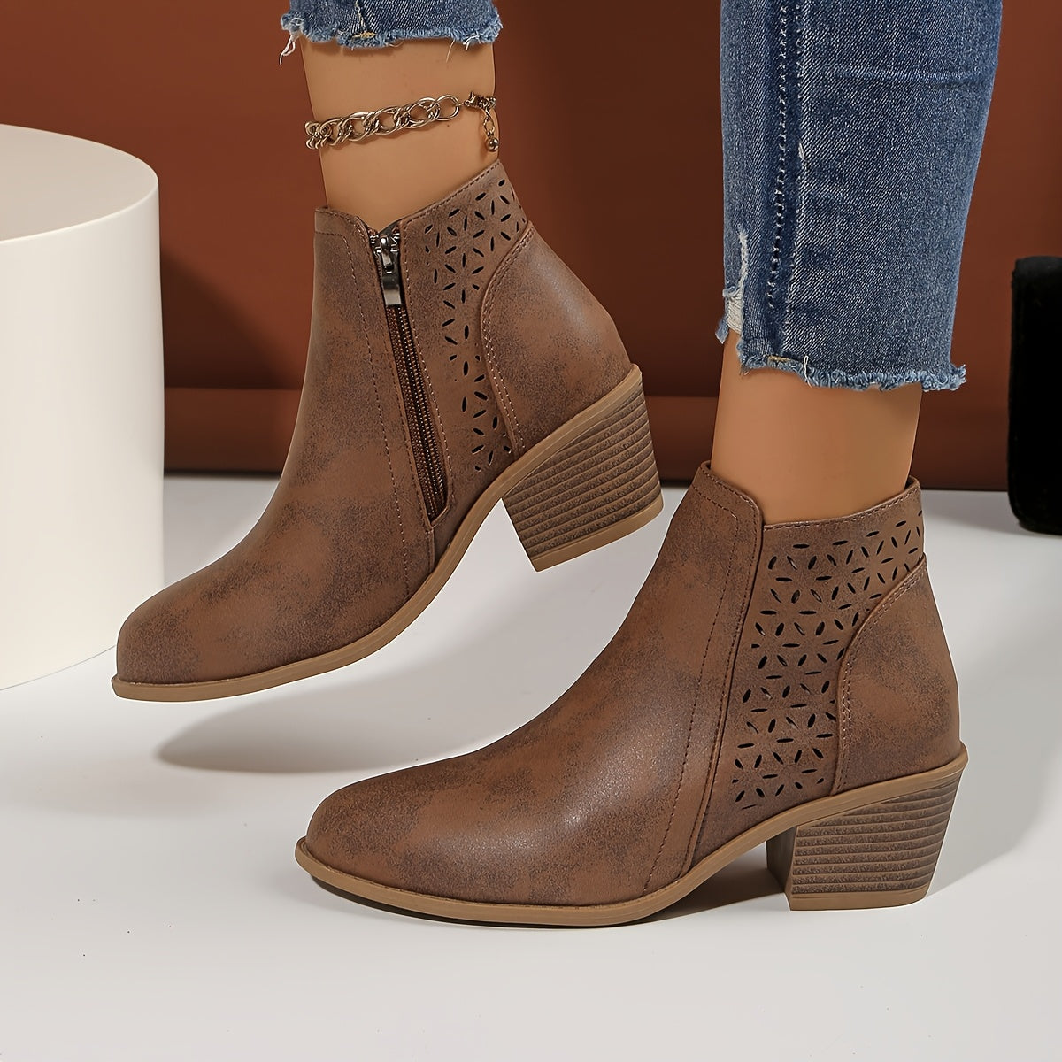 Damen Stiefeletten Hineinschlüpfen Seitlich Reißverschluss