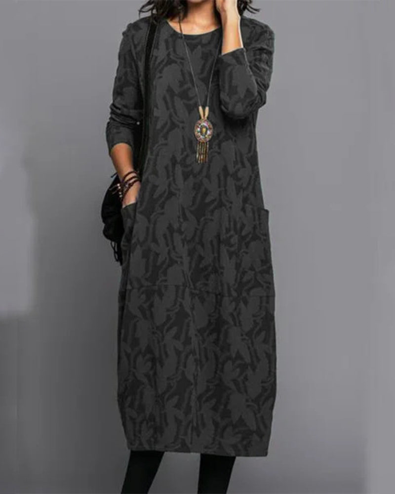Damen Wintermaxikleid Langarm Mit Taschen