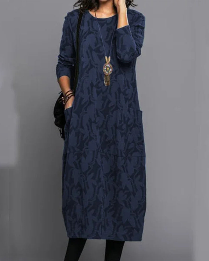 Damen Wintermaxikleid Langarm Mit Taschen