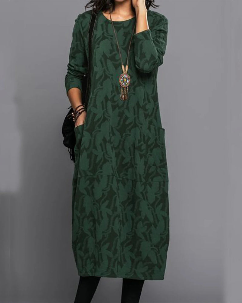 Damen Wintermaxikleid Langarm Mit Taschen Schwarz - Norvielle