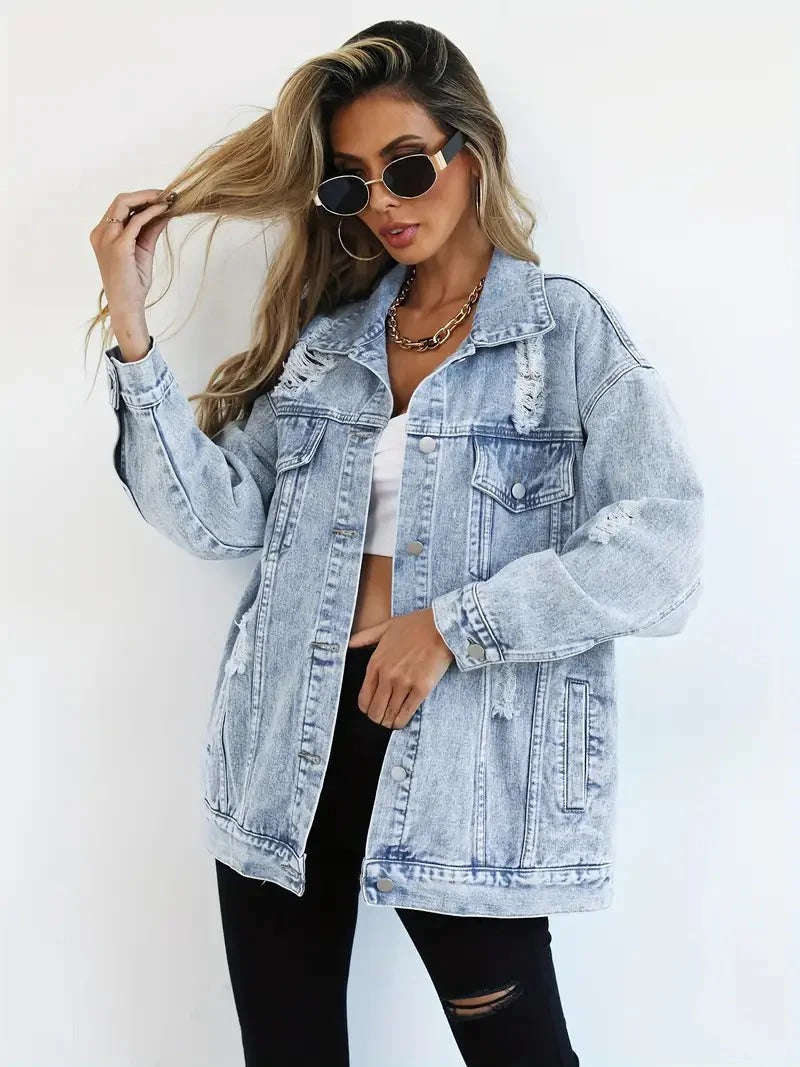 Norvielle Damen Übergröße Jeansjacke