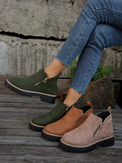 Damen Stiefeletten Reißverschluss Robust