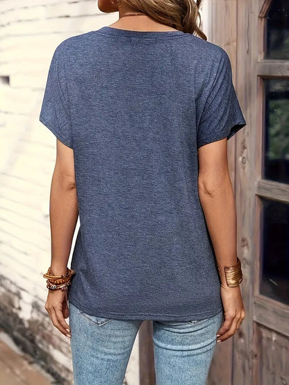 Damen Casual Shirt Rundhals HalbkNOPFleiste Kurzärmel
