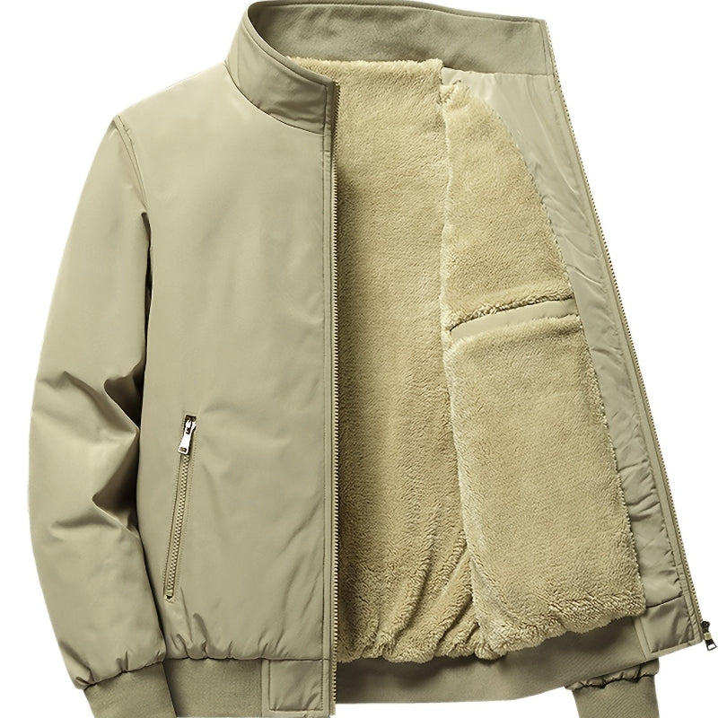 Herren Outdoorjacke Fleecefutter Reißverschluss Uni Stehkragen