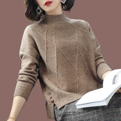 Damen Strickpullover Seitliche Knöpfe Romana