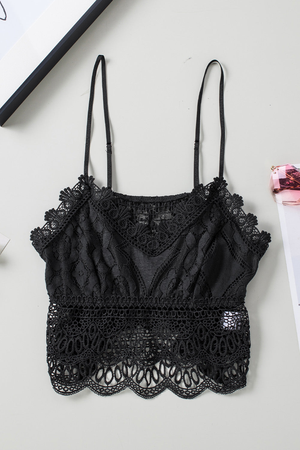 Damen V-Ausschnitt Cami Spitze Cropped