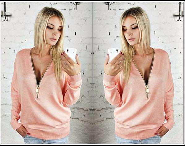 Damen Oversized Pullover Moderner Reißverschluss