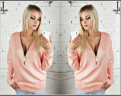 Damen Oversized Pullover Moderner Reißverschluss
