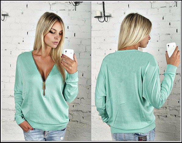 Damen Oversized Pullover Moderner Reißverschluss
