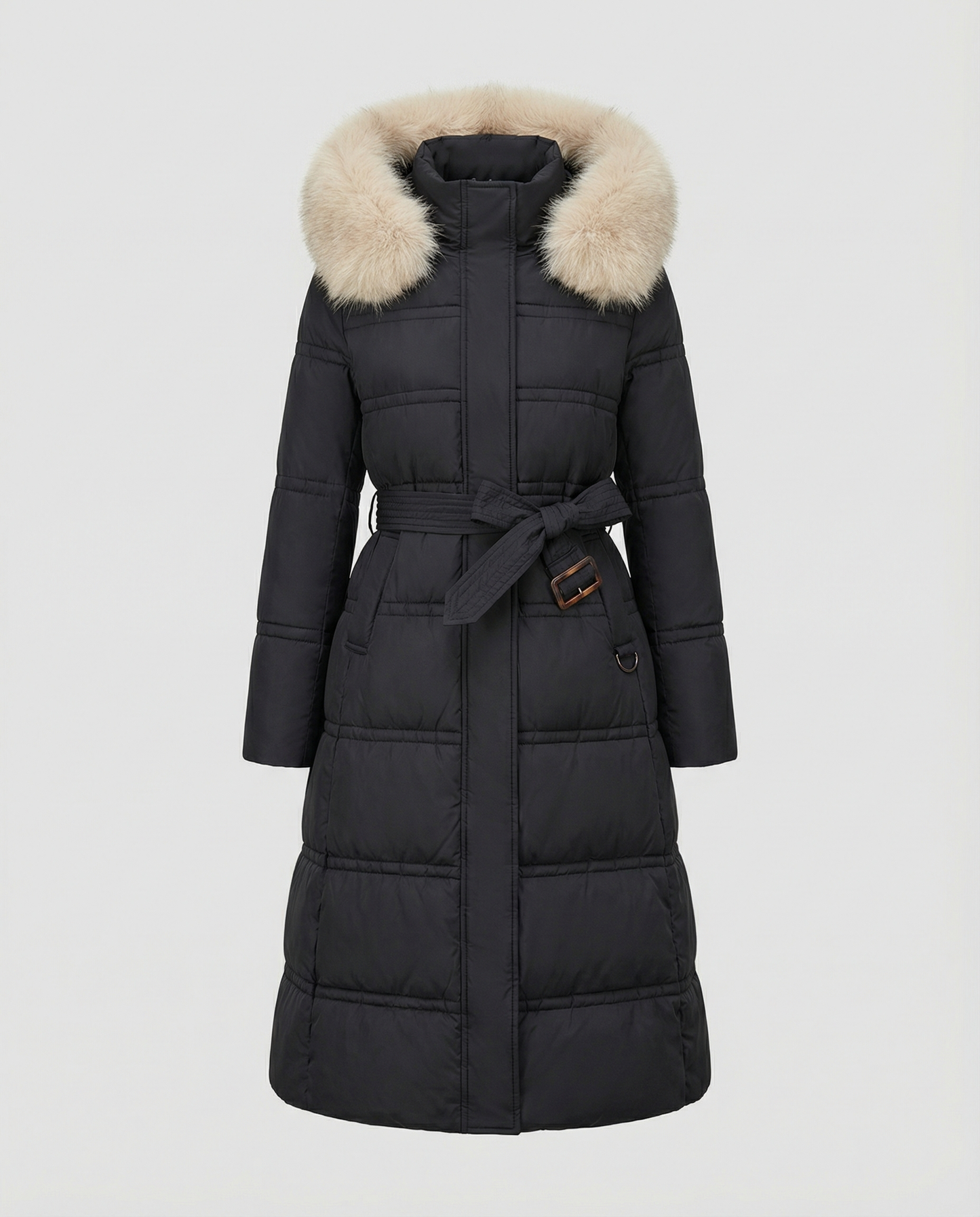 Damen Wintersteppmantel Lang Lederoptik