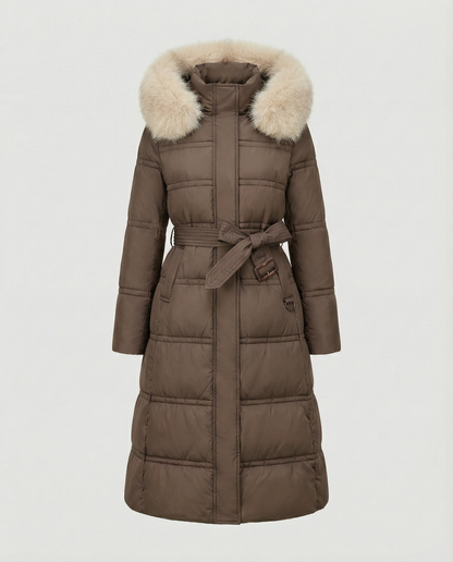 Damen Wintersteppmantel Lang Lederoptik