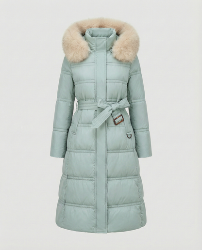 Damen Wintersteppmantel Lang Lederoptik