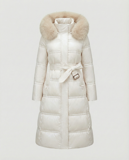 Damen Wintersteppmantel Lang Lederoptik