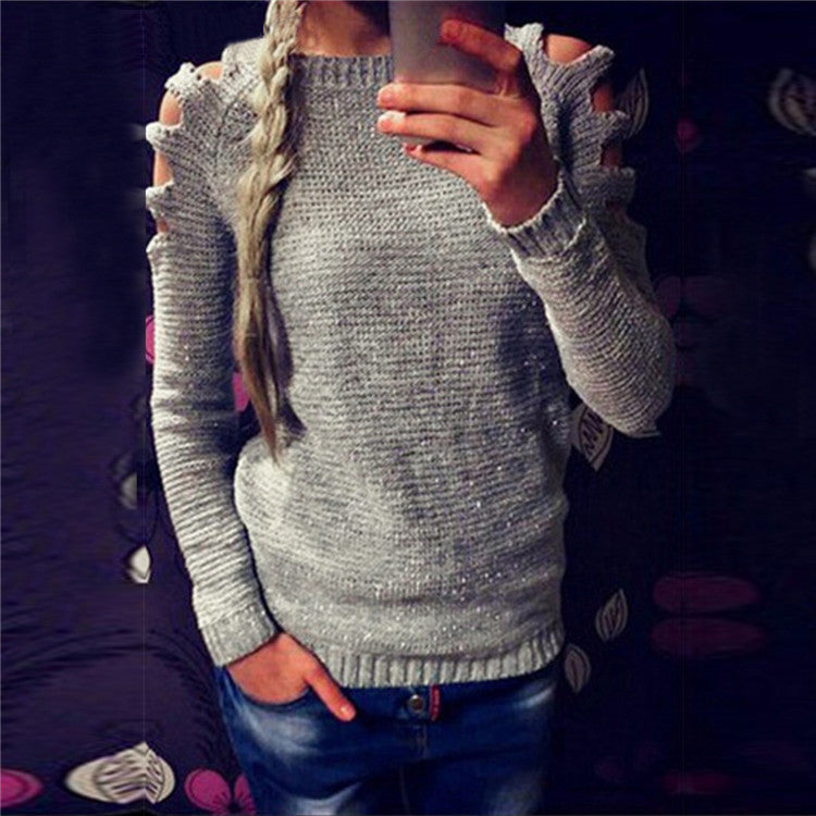 Damen Strickpullover Offene Schulter Glitzernd Norvielle - Norvielle