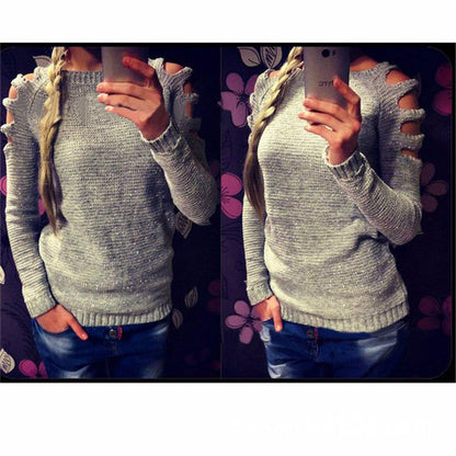 Damen Strickpullover Offene Schulter Glitzernd Norvielle