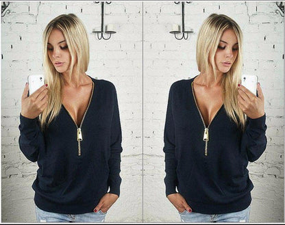 Damen Oversized Pullover Moderner Reißverschluss