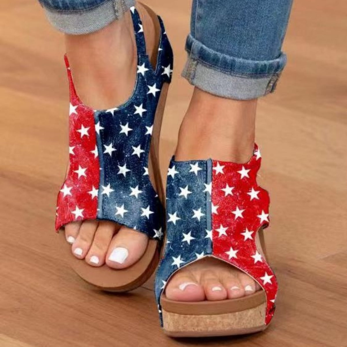 Damen Keilabsatz Sandalen Fischmund Plattform Niethalfter