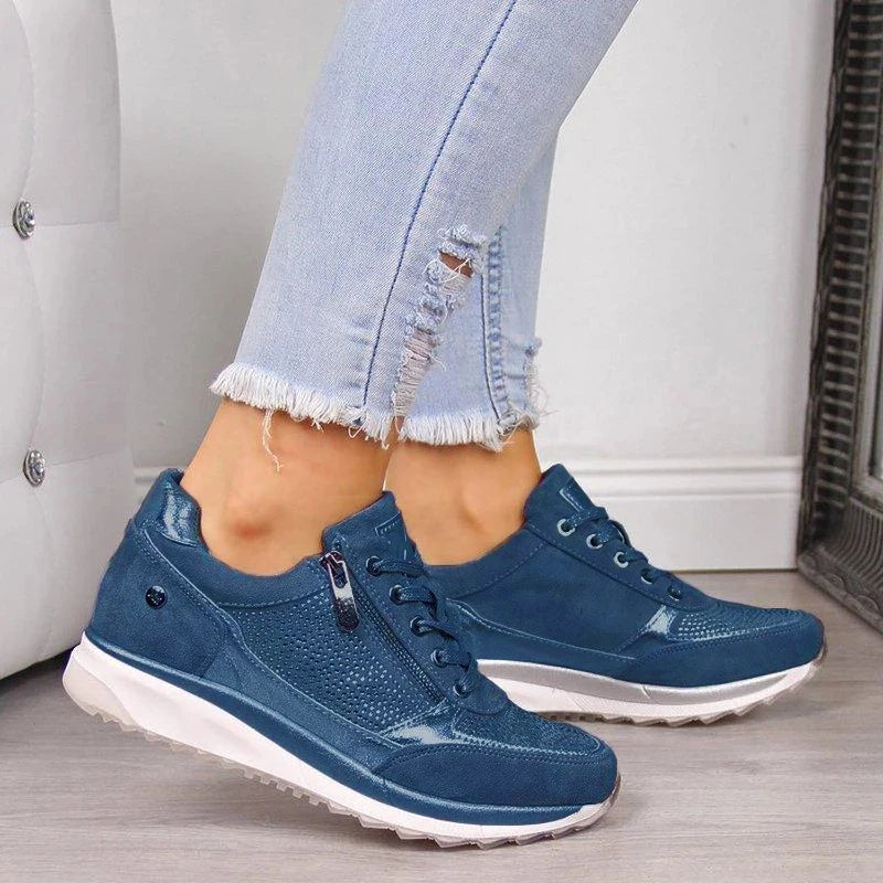 Damen Plateau Sneaker Schnür-Reißverschluss