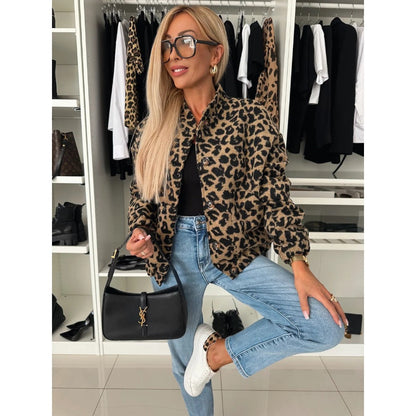 Damen Leopardenjacke Knöpfe